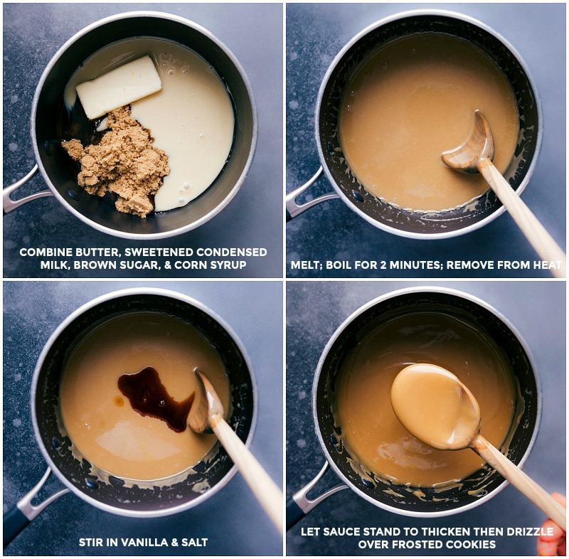 Combine ingredients and boil for two minutes; remove from heat and mix in vanilla; let stand to thicken.