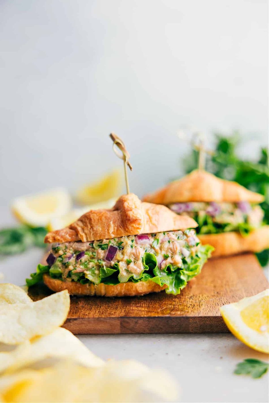 Tuna salad with creamy tuna salad and crunchy vegetables.