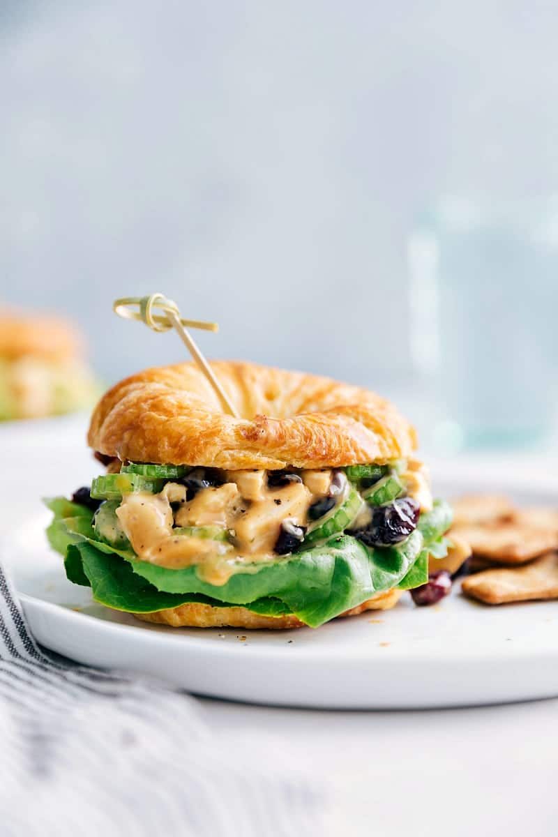 Honey mustard chicken salad filled with creamy seasoned chicken salad.