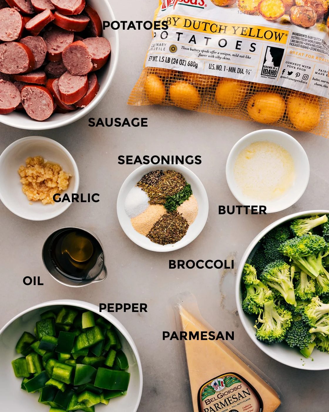 All the ingredients in this recipe prepped for straightforward assembly/