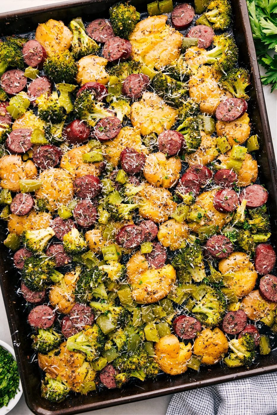 Sausage Potato Broccoli Sheet Pan for Supper