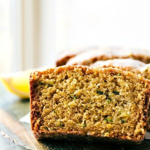 The satisfying and flavorful lemon zucchini bread cut into slices.