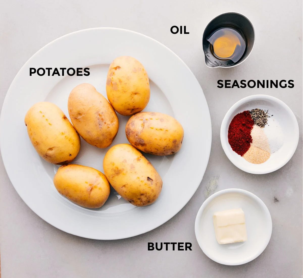 All the ingredients used in this recipe prepped out for straightforward preparation.