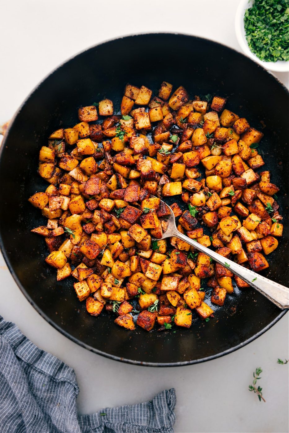 Freshly cooked Skillet Breakfast Potatoes ready to be enjoyed.