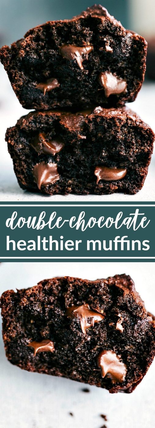 Skinny Chocolate Peanut Butter Muffins! SUPER healthy -- no flour, butter, or oil, and low sugar in these satisfying treats! flexfa.com