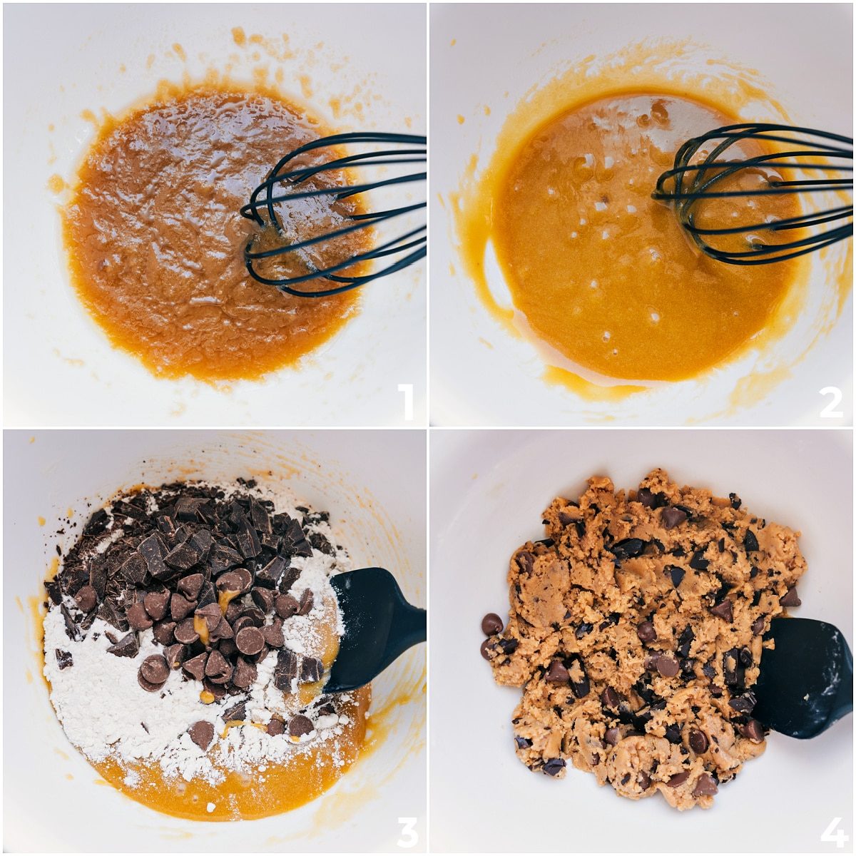 Wet and dry ingredients combined to make the dough for these Small Batch Chocolate Chip Cookies.