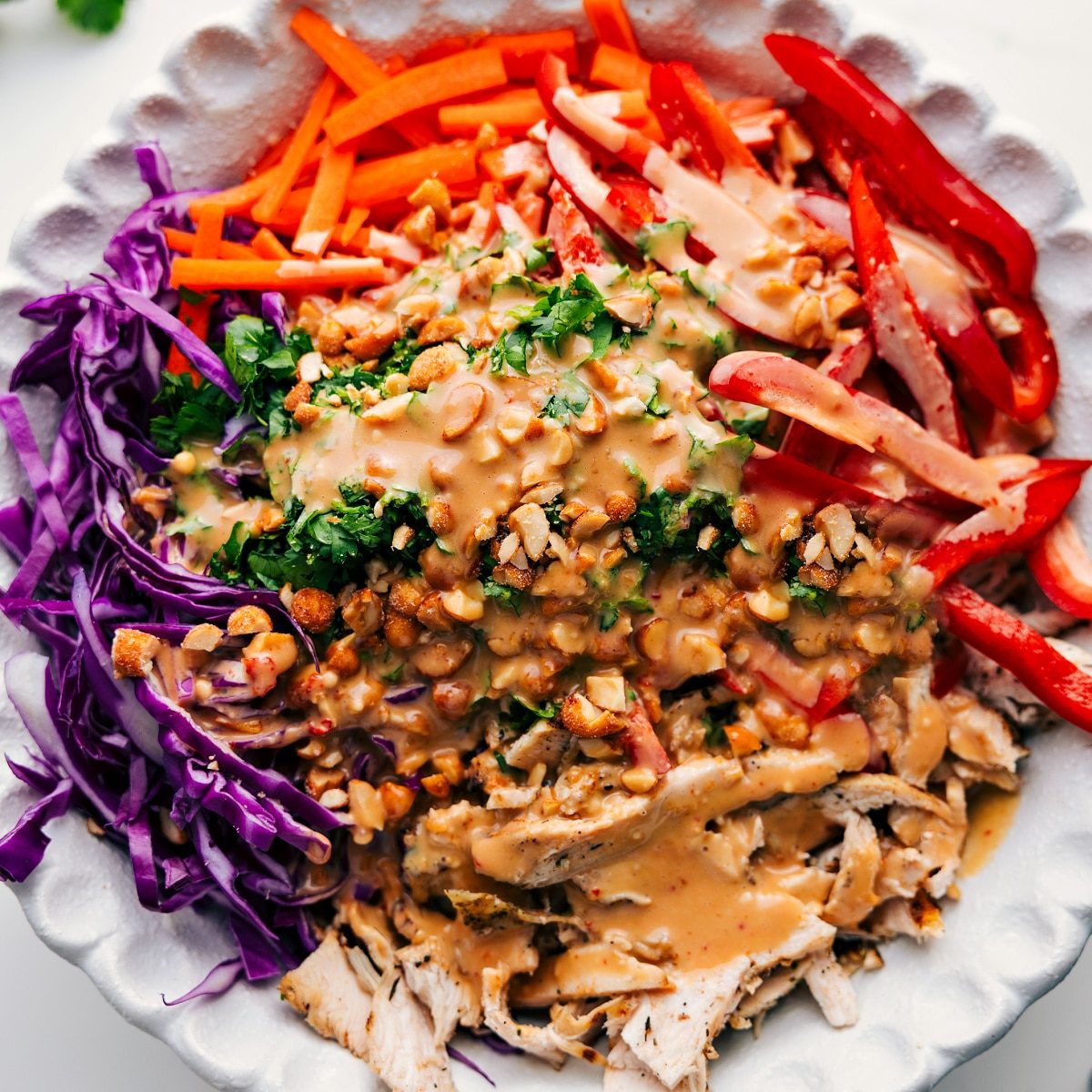 The soba noodle salad recipe all added into a bowl and dressed with the satisfying dressing.