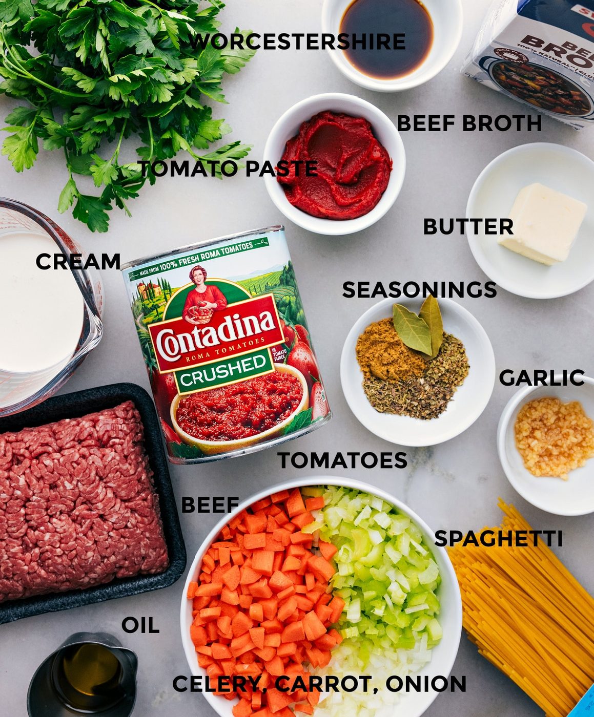 All the ingredients in this recipe prepped out for straightforward assembly.