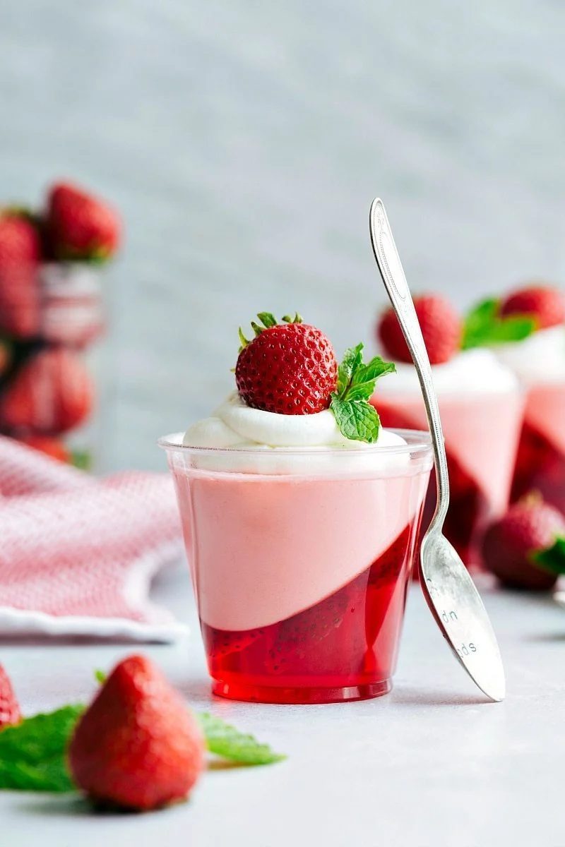 Strawberry Jello Parfait Cups from the Pot