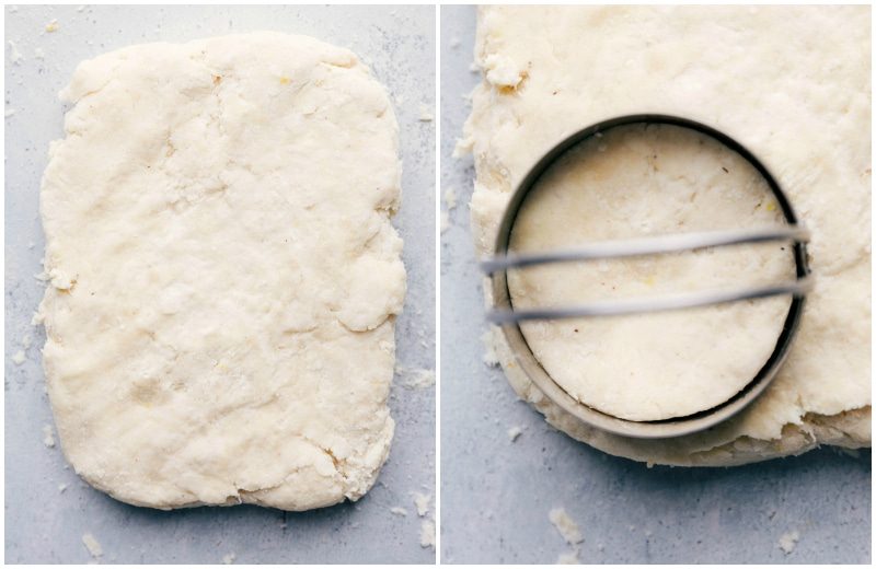 Dough cutter making a reliable circle in the dough for a precisely shaped biscuit.