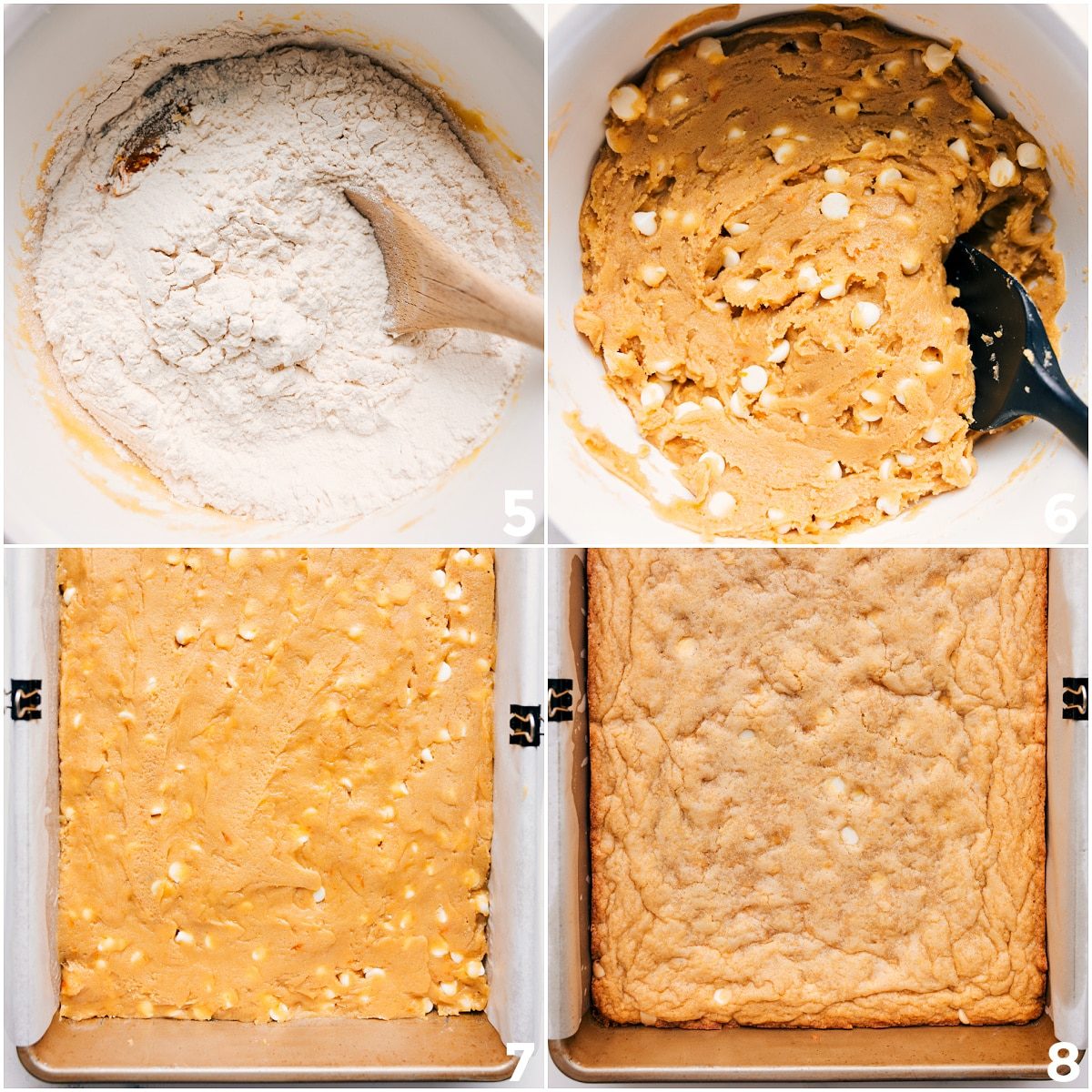 The dry ingredients aded into the batter and then it all spread into a pan to bake.
