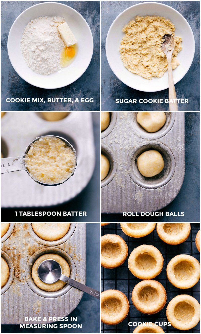 Cookie dough base being prepared, baked, and prepped to hold the fruit and filling.