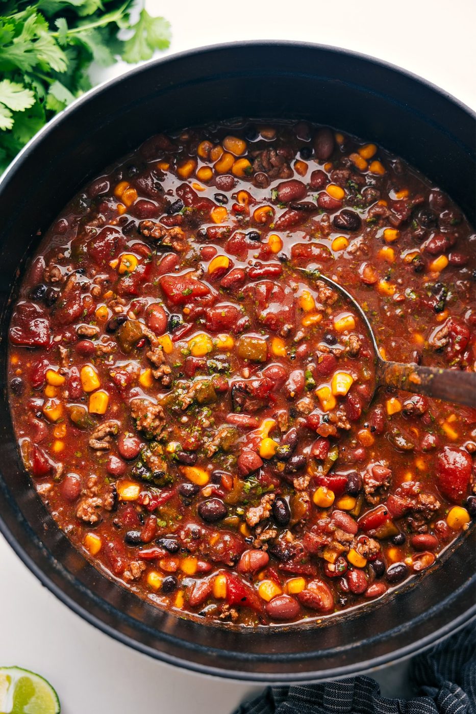 Freshly cooked Taco Chili in a pot, ready to serve.