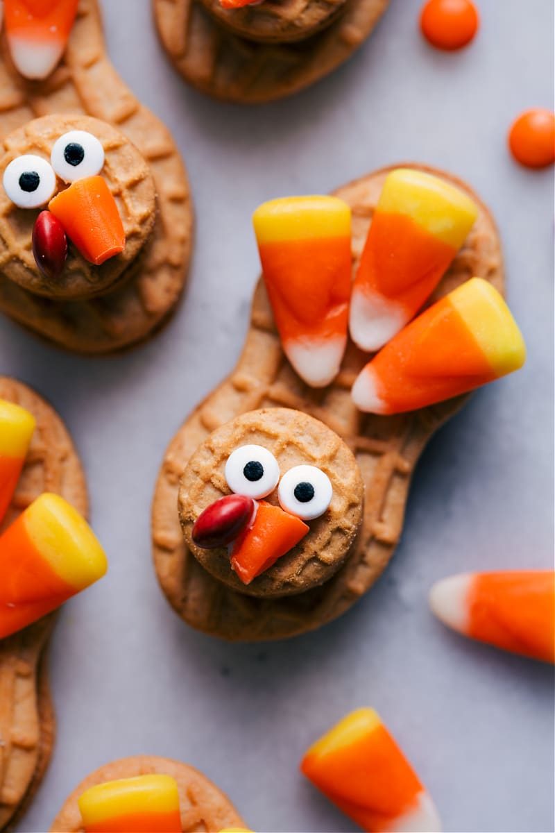 Close-up of a Nutter Butter Turkey fully assembled.