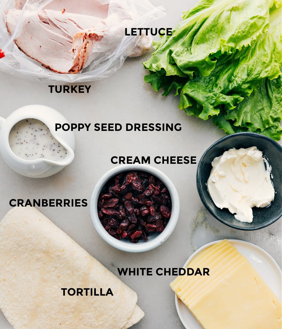 All the ingredients in this recipe prepped out for straightforward assembly.