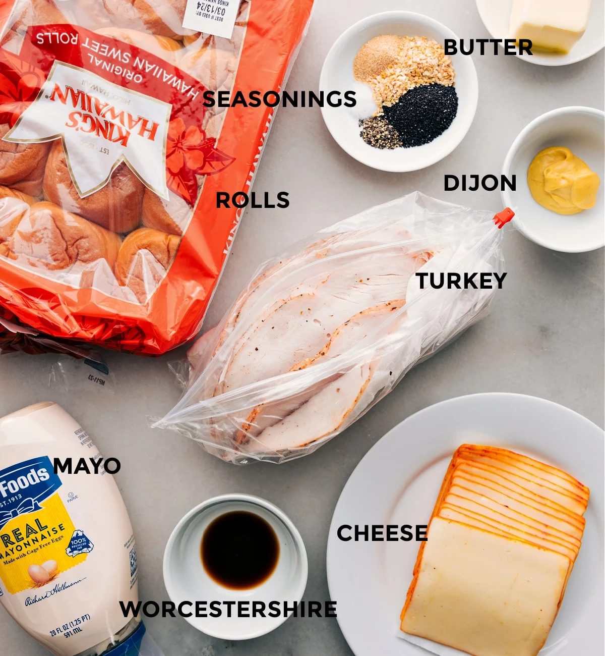 All the ingredients in this recipe prepped out for straightforward assembly.