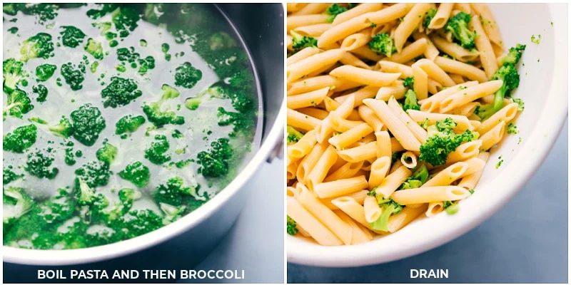 Adding the broccoli to the boiling pasta partway through the cooking time.