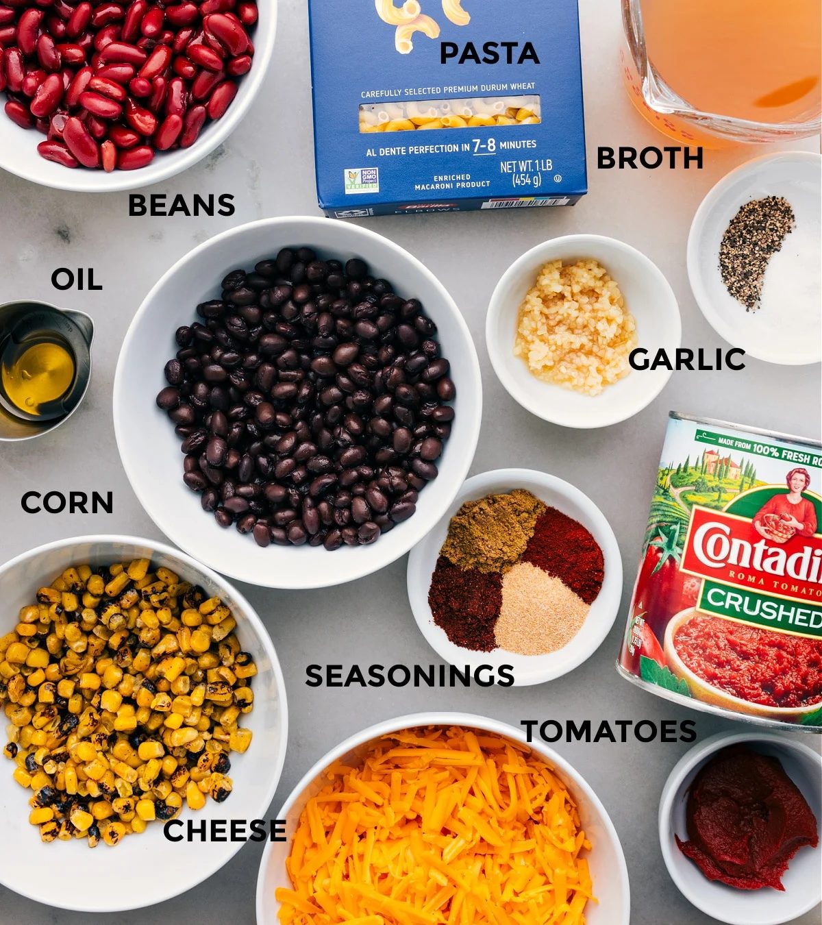 All the ingredients in this recipe prepped out for straightforward assembly.