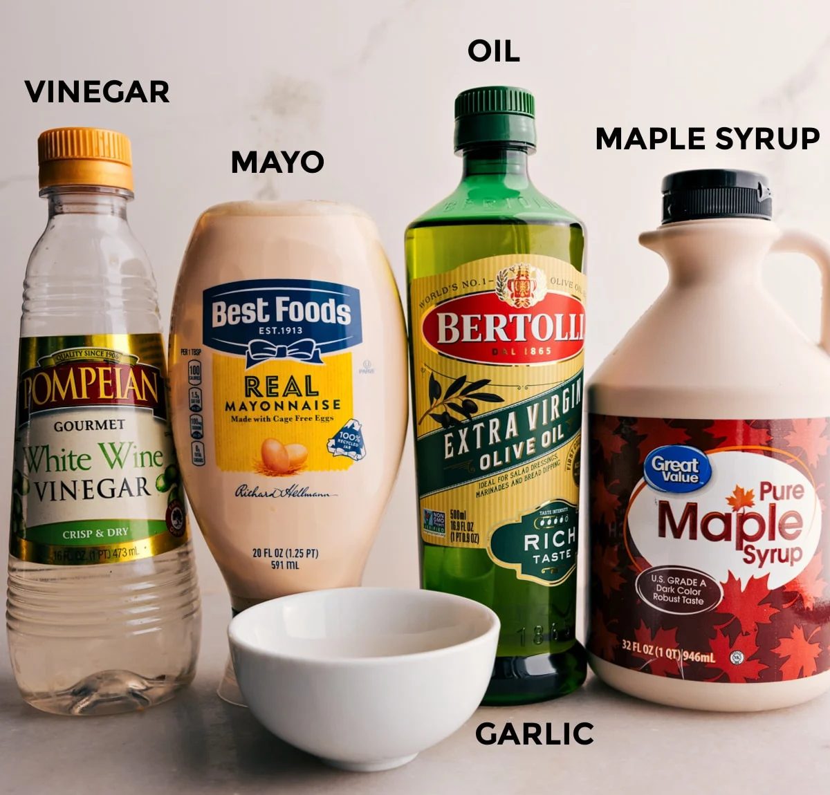 The dressing ingredients are prepped for straightforward assembly.