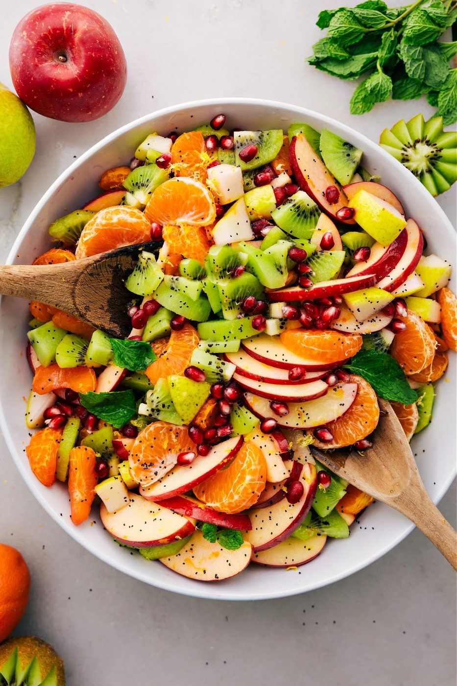 Fresh and satisfying winter fruit salad in a bowl.