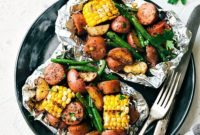 Garlic Butter Sausage and Veggie Foil Packets