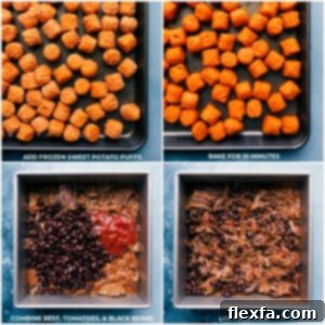 Sweet potato puffs spread on a sheet pan for initial baking