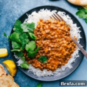 Close-up of a bowl of creamy coconut curry lentils