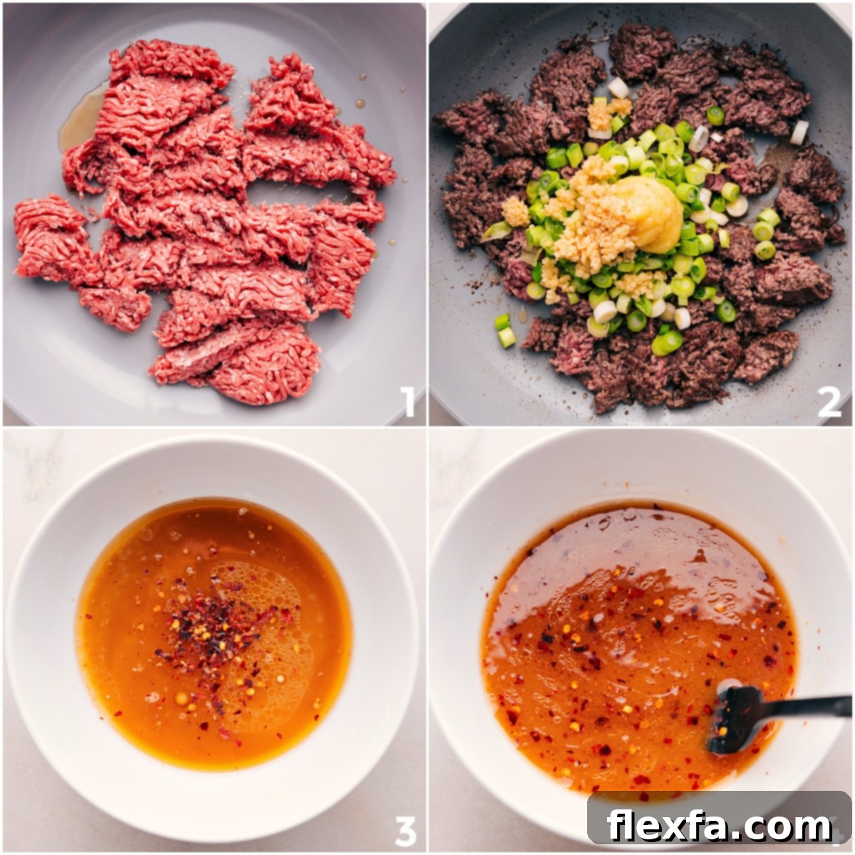 How To Make Quick Mongolian Ground Beef Steps for making Mongolian Ground Beef: browning the beef, adding aromatics, and whisking the sauce separately.