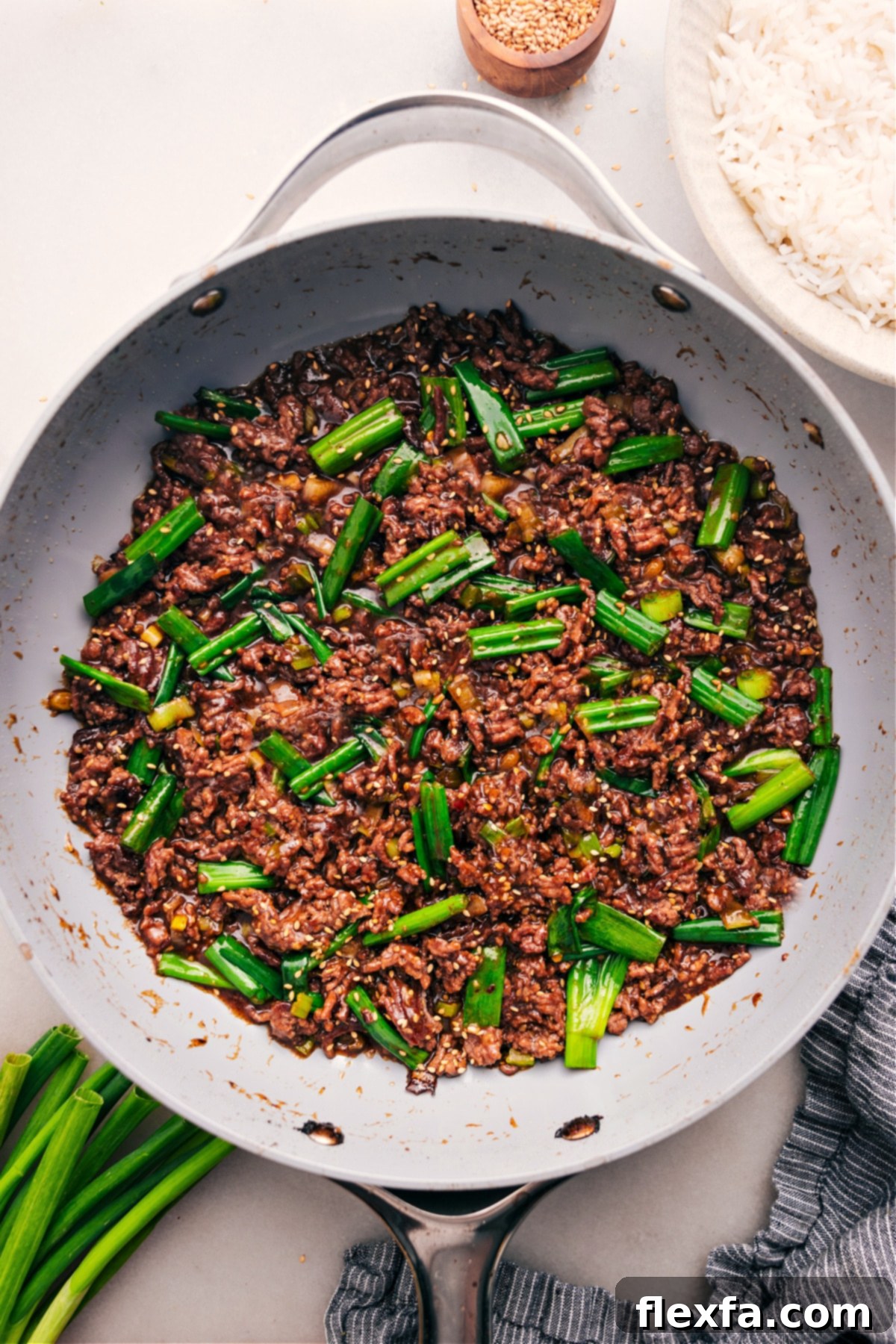 The Perfect Meal Prep: Mongolian Ground Beef Mongolian Ground Beef in the pot, perfectly cooked and ready to be served over white rice for an easy meal prep.