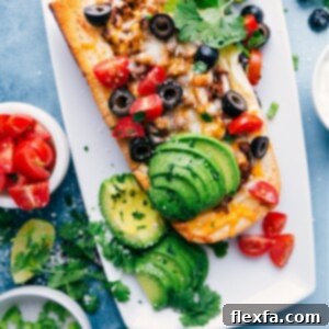 Finished French Bread Taco Pizza, ready to be served.