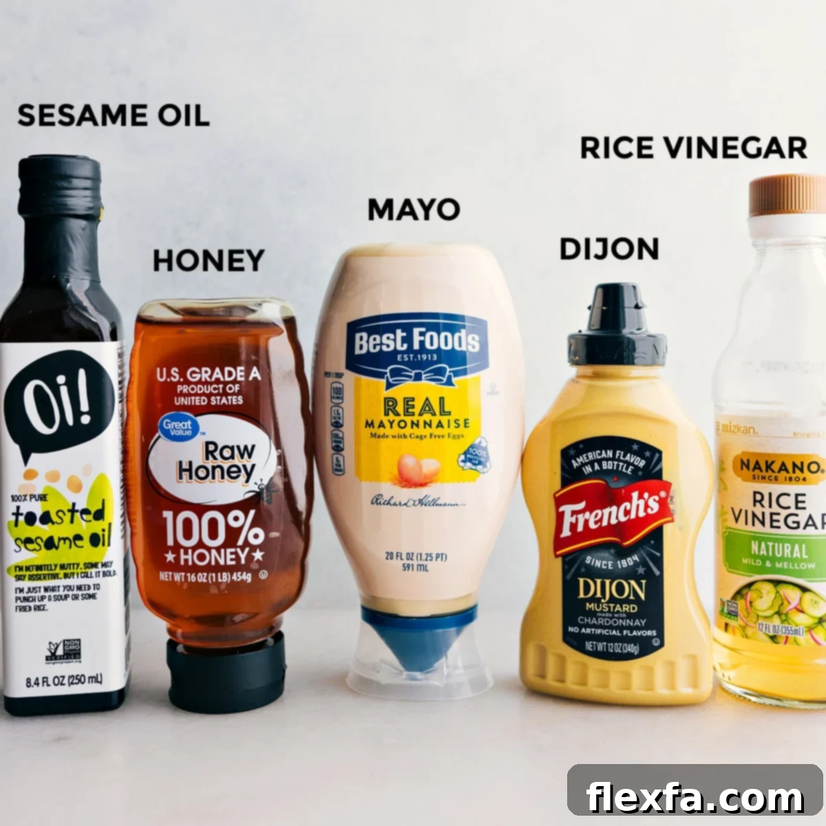 All the essential ingredients for preparing the Applebee's Chicken Salad dressing, neatly arranged for effortless assembly.