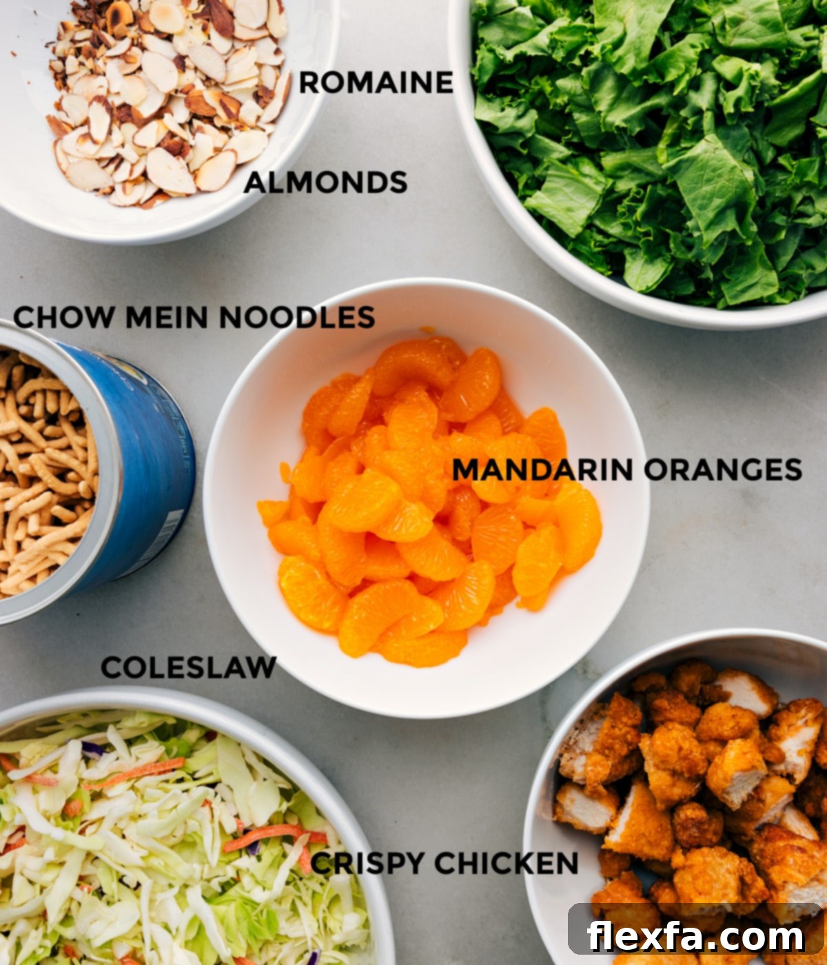 All the components of the Applebee's Chicken Salad, meticulously prepped and laid out, ready for effortless assembly into a delicious meal.