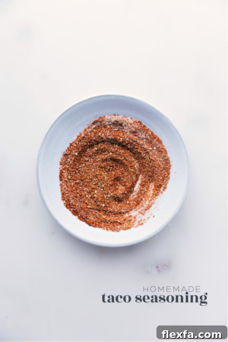 Homemade Taco Seasoning in a bowl, showcasing fresh, vibrant spices ready to be mixed.