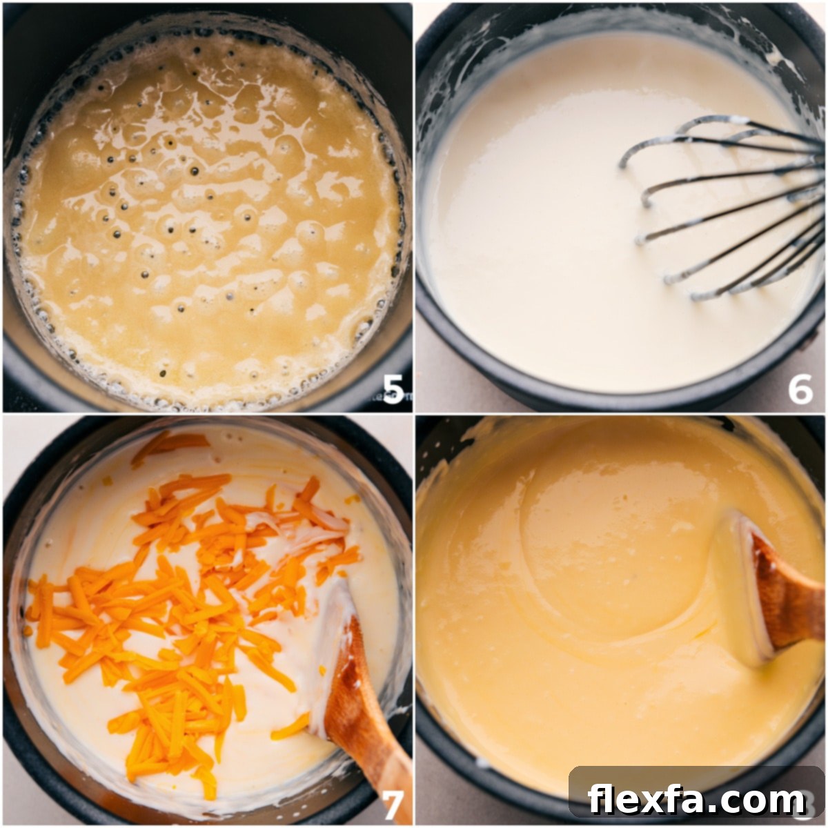 The process of whisking together a rich, creamy sauce in a small saucepan, demonstrating the perfect texture before adding it to the cauliflower soup.