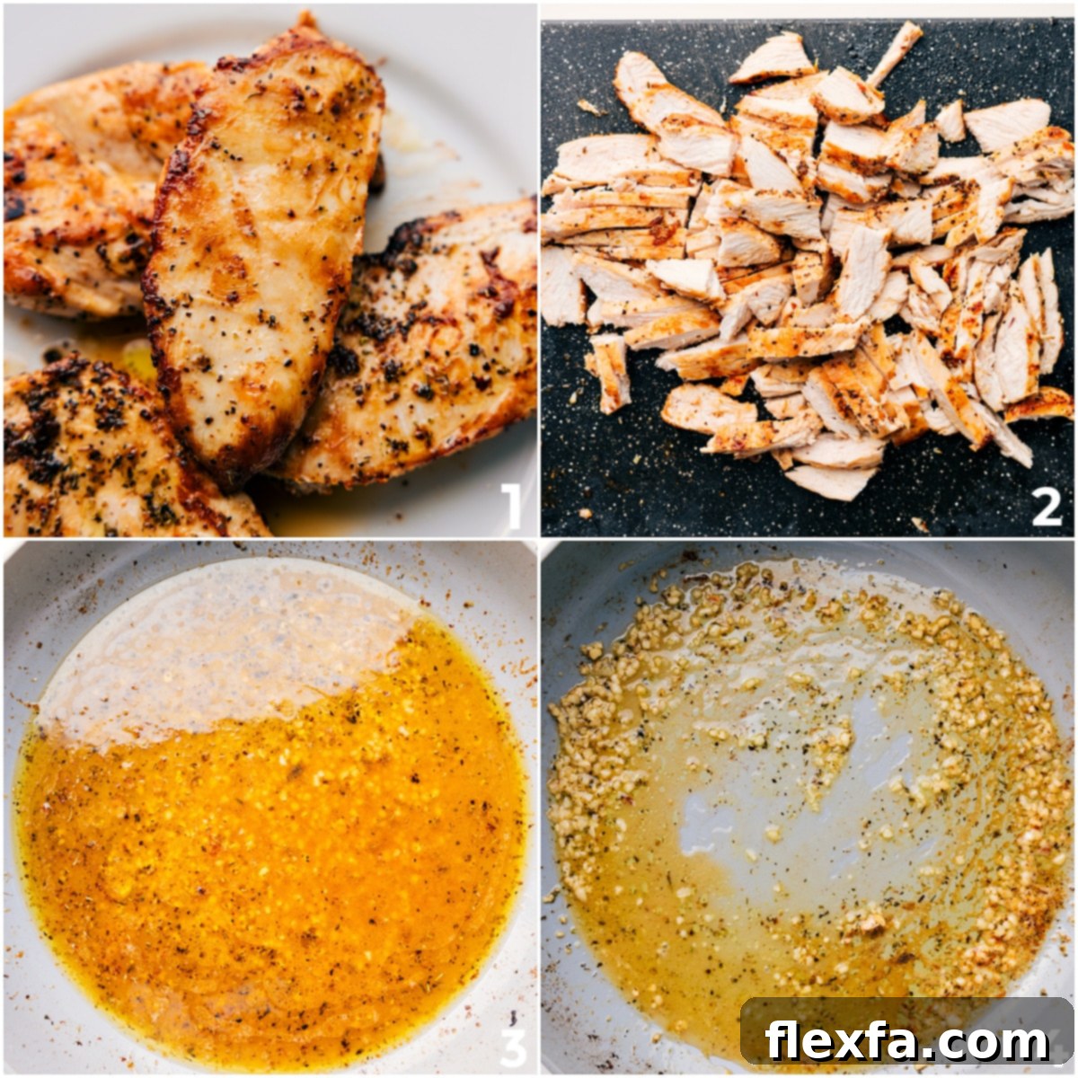 Steps to Make Marry Me Pasta Chopped cooked chicken added to Marry Me Pasta, followed by garlic and broth simmering in the same pan to build a flavorful base.