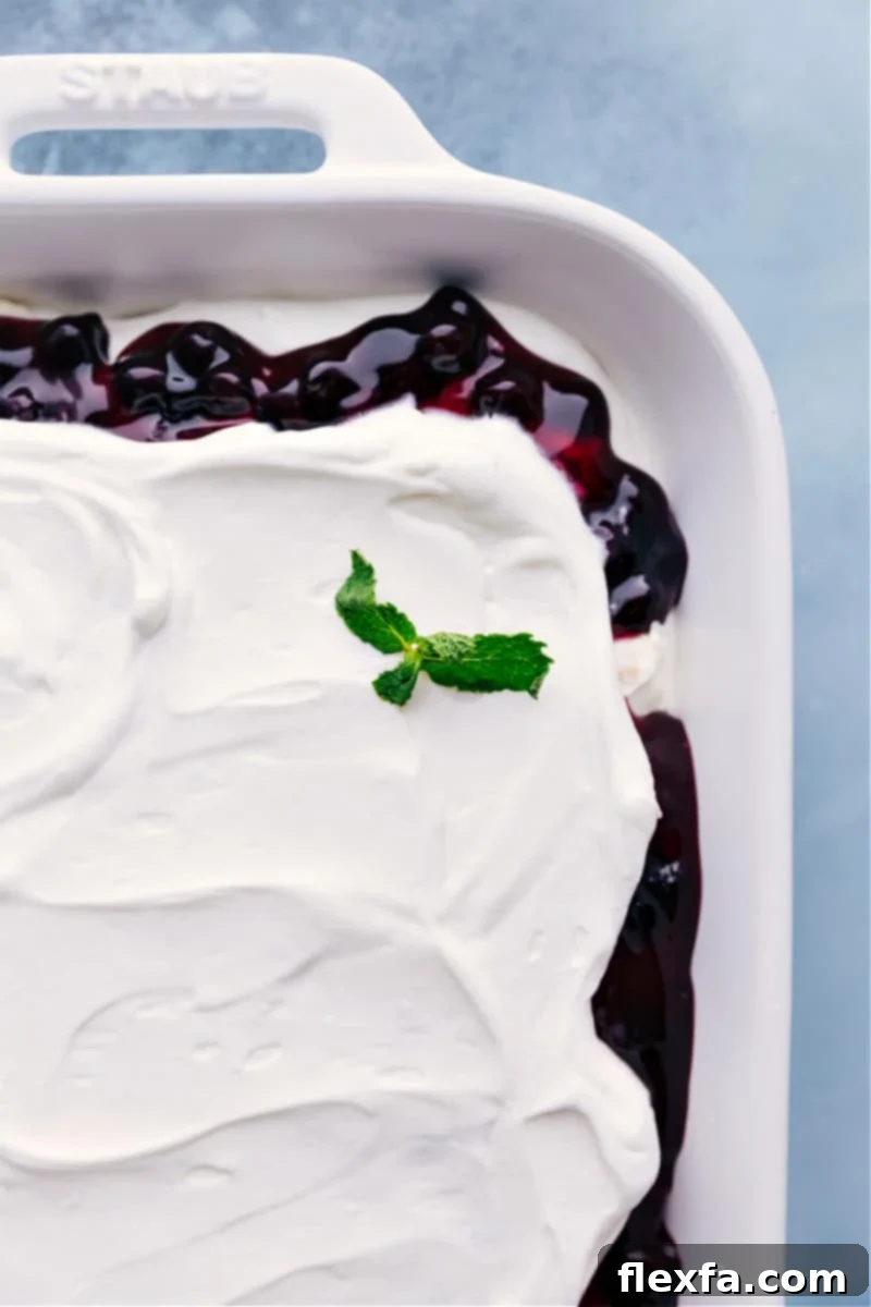 Closeup view of Blueberries and Cream Cake Trifle