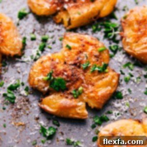 Crispy Smashed Potatoes with lemon-chive sauce.