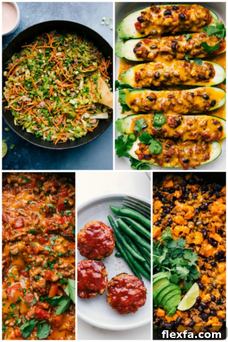 Collection of five delicious low-carb ground turkey recipes ideal for healthy eating and weight loss