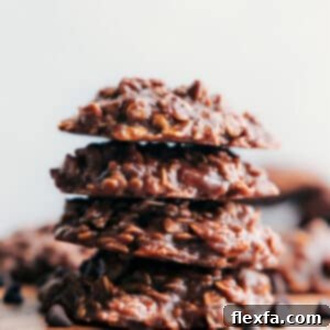 Stacked no bake cookies, perfectly set and ready to be enjoyed.