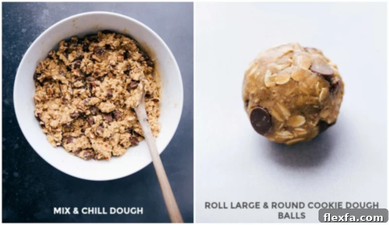 Cookie Dough Preparation - Ready to Chill and Shaped into Balls Cookie dough resting in a bowl, ready to chill in the refrigerator, alongside perfectly portioned dough balls shaped and prepared for baking.