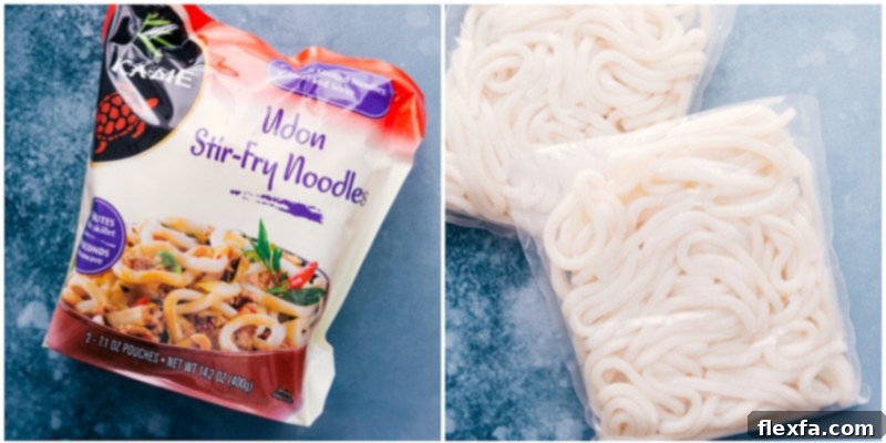 Ingredient shot showing various types of Udon Stir Fry noodles