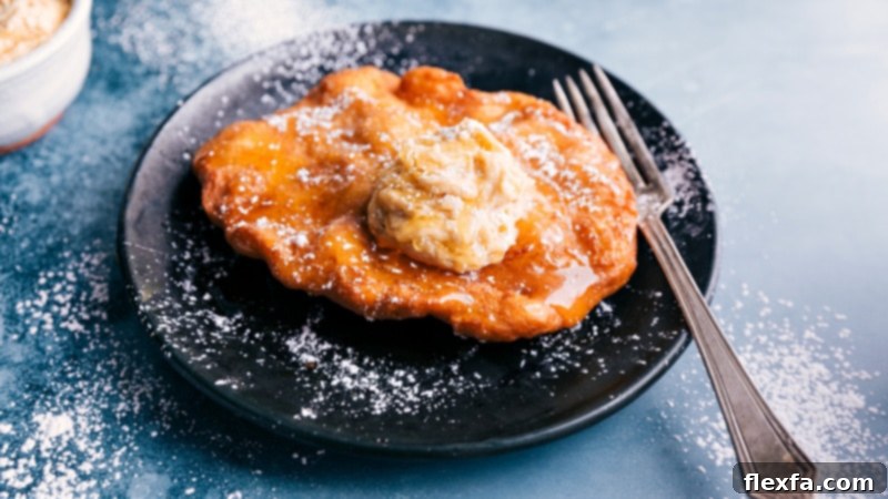 Side view of a freshly fried Utah Scone