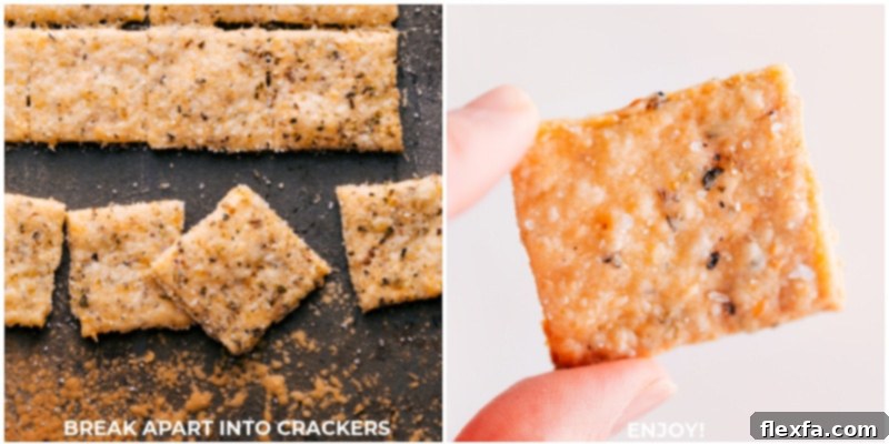 Overhead image of Homemade Crackers fresh out of the oven, ready to be eaten, sprinkled with sea salt.