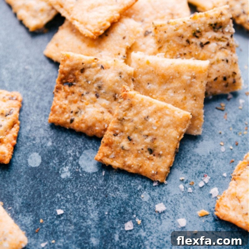 Image of a stack of Homemade Crackers, perfectly baked and ready to be enjoyed.