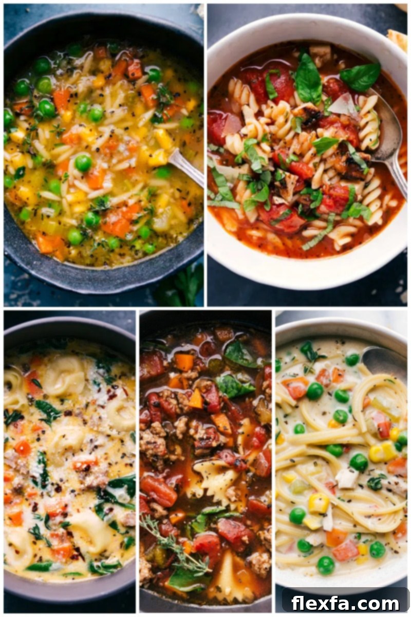 Assortment of warm and comforting pasta soup recipes