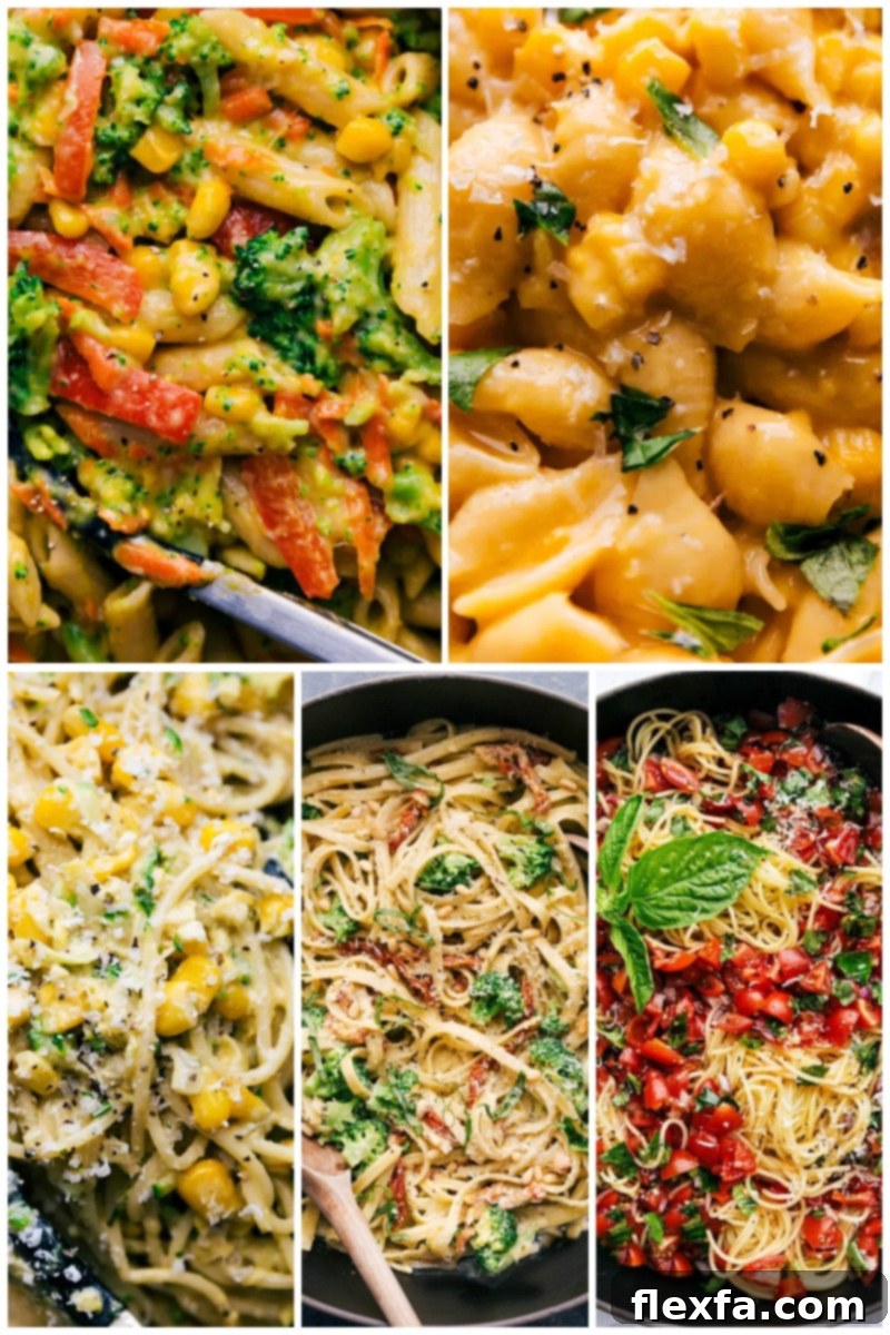 Collage of delicious and healthy vegetarian pasta recipes