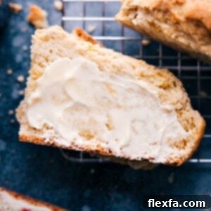 A freshly baked loaf of No-Yeast Bread, golden brown and inviting.