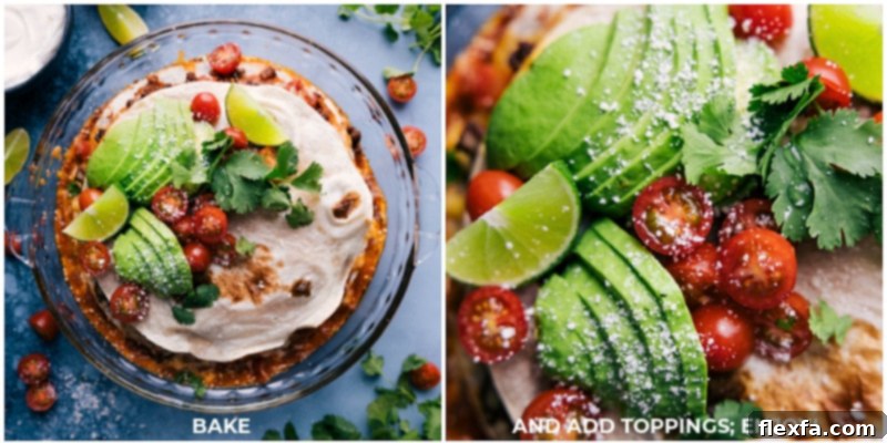 The golden-brown Tortilla Pie, fresh out of the oven, garnished with optional fresh toppings like cilantro and lime wedges.