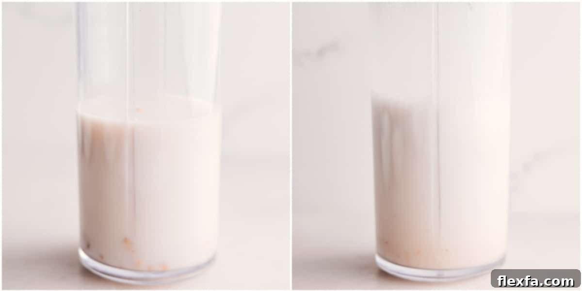 Step-by-Step Guide: How to Begin Your Golden Milk Smoothie The initial step of making a golden milk smoothie, showing cashews and milk being added to a blender for preliminary blending.