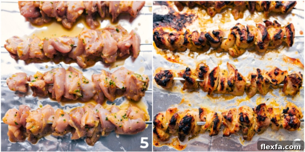 Oven Roasted Or Grilled Citrus Chicken Marinade Skewers of marinated chicken cooking in the oven, ready for a delicious meal.